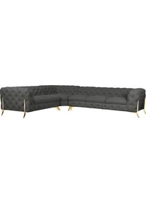 Home Affaire Chesterfield-bank Amaury L-vorm grote hoekbank, chesterfield-look, breedte 323 cm, kleur van de poten ter keuze grijs, chesterfield