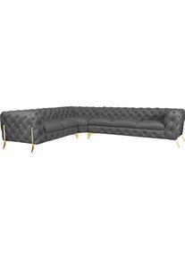 Home Affaire Chesterfield-bank Amaury L-vorm grote hoekbank, chesterfield-look, breedte 323 cm, kleur van de poten ter keuze grijs, chesterfield