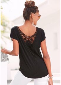 Lascana Strandshirt met kanten inzet, t-shirt, losse pasvorm, casual-chic dames shirts maat 32/34 zwart