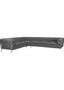 Home Affaire Chesterfield-bank Amaury L-vorm grote hoekbank, chesterfield-look, breedte 323 cm, kleur van de poten ter keuze grijs, chesterfield