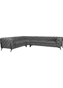 Home Affaire Chesterfield-bank Amaury L-vorm grote hoekbank, chesterfield-look, breedte 323 cm, kleur van de poten ter keuze grijs, chesterfield