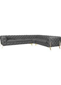 Home Affaire Chesterfield-bank Amaury L-vorm grote hoekbank, chesterfield-look, breedte 323 cm, kleur van de poten ter keuze grijs, chesterfield