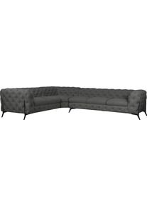 Home Affaire Chesterfield-bank Amaury L-vorm grote hoekbank, chesterfield-look, breedte 323 cm, kleur van de poten ter keuze grijs, chesterfield