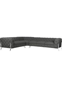 Home Affaire Chesterfield-bank Amaury L-vorm grote hoekbank, chesterfield-look, breedte 323 cm, kleur van de poten ter keuze grijs, chesterfield