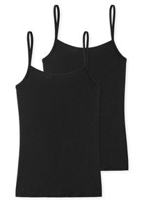 Schiesser Hemd Modal Essentials Single jersey, smalle bandjes, fijne strepen (Set van 2) dames armloze tops maat 38 zwart