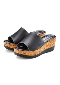 Lascana Slippers Zomerschoen, Mule, sandaal, open schoen van leer met sleehak dames sandaaltjes maat 36 zwart