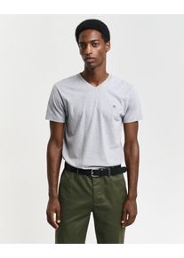 Gant T-shirt SLIM SHIELD V-NECK T-SHIRT met een klein geborduurd logo op de borst heren t-shirts maat XXXL grijs