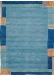 LUXOR living Wollen kleed India zuivere wol, met de hand geknoopt, met randdessin, ook als loper wollen vloerkleden maat 1 blauw