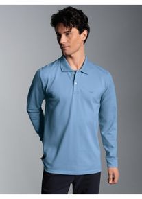 TRIGEMA Poloshirt TRIGEMA lange mouw poloshirt met mouwboorden (1-delig) heren t-shirts maat M blauw