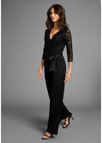Laura Scott Jumpsuit met kanten bovenstuk en satijnen bindceintuur dames jumpsuits maat 38 zwart