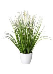 Creativ green Kunstgras Bloemen-grasmix in witte kunststof houder kunstgrassen wit