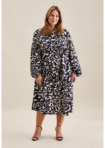 Seidensticker Zomerjurk Zwarte roos Langarm kraag met dierenprint dames jurken maat 5XL (50) blauw