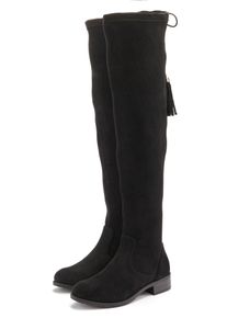 Lascana Overknee-laarzen Laarzen, hoge laarzen met elastische wijde schacht en verfijnd vlecht-detail dames overknee laarzen maat 36 zwart