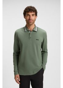 BOSS Green Poloshirt met lange mouwen Plisy met strepen op de kraag heren lange mouwen maat M groen