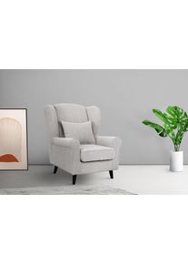 Home Affaire Fauteuil Ohrensessel CHISTELLE, optioneel met poef met golfondersteuning, afmetingen: b/d/h: 81/87/99 cm fauteuils maat Boucl&eacute; beige