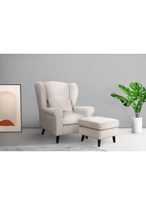 Home Affaire Fauteuil Ohrensessel CHISTELLE, optioneel met poef met golfondersteuning, afmetingen: b/d/h: 81/87/99 cm fauteuils maat Fluweel-look