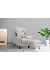Home Affaire Fauteuil Ohrensessel CHISTELLE, optioneel met poef met golfondersteuning, afmetingen: b/d/h: 81/87/99 cm fauteuils maat Boucl&eacute; beige