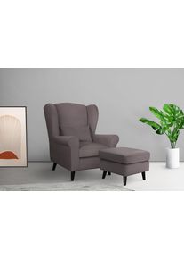 Home Affaire Fauteuil Ohrensessel CHISTELLE, optioneel met poef met golfondersteuning, afmetingen: b/d/h: 81/87/99 cm fauteuils maat Fluweel-look