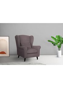 Home Affaire Fauteuil Ohrensessel CHISTELLE, optioneel met poef met golfondersteuning, afmetingen: b/d/h: 81/87/99 cm fauteuils maat Fluweel-look