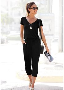 Lascana 7/8-jumpsuit met v-hals, korte mouwen jumpsuit, basic dames jumpsuits maat 34 zwart