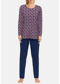 Götzburg GÖTZBURG Pyjama Herfstbloei Lange mouw, ronde hals, katoen, zacht, strijkvrij (2-delig) dames nachtkleding maat 38 (M) blauw