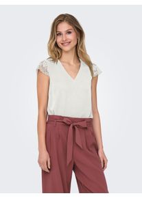 Only Shirt met korte mouwen ONLELVA FR S/S LACE V-NECK TOP CS PTM dames t-shirts maat M (38) wit
