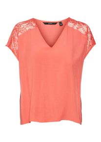 Véro Moda Vero Moda Shirt met V-hals VMRUSK LACE V-NECK SS TOP WVN GA dames v-hals shirts maat S (36) rood
