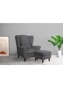 Home Affaire Fauteuil Ohrensessel CHISTELLE, optioneel met poef met golfondersteuning, afmetingen: b/d/h: 81/87/99 cm fauteuils maat Fluweel-look