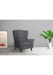 Home Affaire Fauteuil Ohrensessel CHISTELLE, optioneel met poef met golfondersteuning, afmetingen: b/d/h: 81/87/99 cm fauteuils maat Fluweel-look
