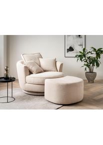 Home Affaire Draaibare fauteuil MAISIE, Love Seat XXL leesfauteuil, grote fauteuil met poef(2 stuks) fauteuils maat Geweven velours bruin