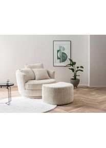 Home Affaire Draaibare fauteuil MAISIE, Love Seat XXL leesfauteuil, grote fauteuil met poef(2 stuks) fauteuils maat Cord bruin