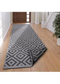 my home Loper Ronda tweezijdig te gebruiken kleed Sisal-look, platweefsel, in- en outdoor, geometrisch boho design lopers zwart