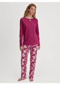 Calida Pyjama Sweet Dreams losse pasvorm, ronde hals, interlock-kwaliteit, lange mouw, zacht (2-delig) dames nachtkleding maat L (48/50) roze