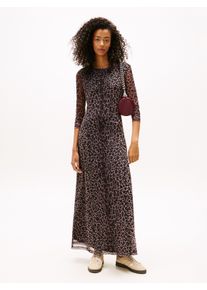 Tommy Jeans Jerseyjurk TJW AOP MESH MIDI DRESS EXT dames jerseyjurken maat S (36) bruin