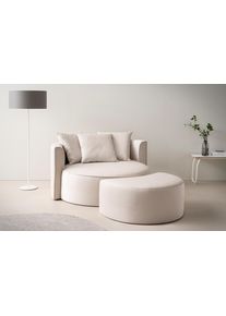 LeGer Home by Lena Gercke XXL-fauteuil Isalie, ronde stoel met voetensteun, leesstoel, loveseat, grote stoel trendy stoffen, 3 sierkussens, groot