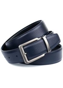 Anthoni Crown Leren riem Tweezijdig te dragen riem in donkerblauw en zwart, gesp mat heren riemen maat 100 blauw