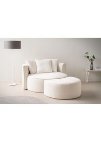 LeGer Home by Lena Gercke XXL-fauteuil Isalie, ronde stoel met voetensteun, leesstoel, loveseat, grote stoel trendy stoffen, 3 sierkussens, groot