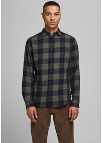 Jack & Jones Jack & Jones Geruit overhemd JJ JJEGINGHAM TWILL SHIRT L/ heren casual overhemden maat L grijs