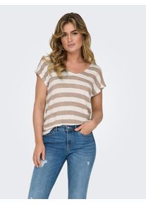 Only Shirt met V-hals ONLLIRA LIFE S/S V-NECK TOP JRS NOOS dames v-hals shirts maat M bruin