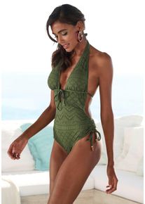 Lascana Badpak Omara met broderie anglaise dames badpakken maat A/B groen