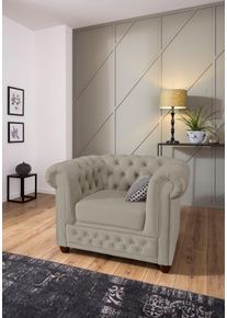 Home Affaire Chesterfield-fauteuil New Castle fauteuil hoogwaardige capitonnage, bxdxh: 104x86x72 cm fauteuils maat Fluweel-look beige