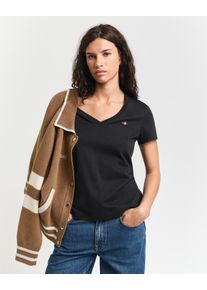 Gant T-shirt REG SHIELD KA V-NECK T-SHIRT met een klein geborduurd logo op de borst dames t-shirts maat L zwart