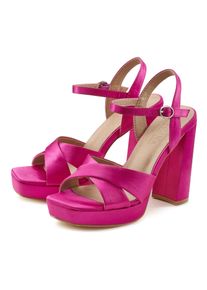 Lascana Sandalen High heel sandaal met plateau en blokhak in satijnlook VEGAN dames sandalen maat 36 roze