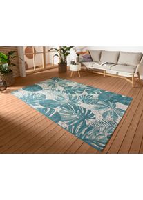Hanse Home Outdoorkleed Tropical Leaves In-& Outdoor, weerbestendig, balkon, tuin, woonkamer, bloemig, palm buitenkleden blauw
