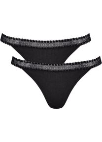 Sloggi Tanga GO Ribbed zacht, katoenmix, kanten versiering, comfortabel (Set van 2) dames slips maat S zwart