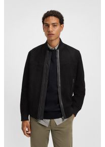 BOSS Orange Leren jack Johice van zacht geitenleer premium herenmode lederen blouson bomber heren tussenjacks maat 52 zwart