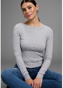 Bruno Banani Gebreide trui met merk-breipatroon - nieuwe collectie dames truien maat 40 grijs