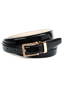 Anthoni Crown Leren riem in een smal model van lakleer, stiksels in ton sur ton dames brede riemen maat 100 zwart