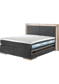 Places of Style Boxspring Cup met ledverlichting, massief houten lijst en topmatras, in 2 hardheden boxsprings maat Structuurstof soft grijs