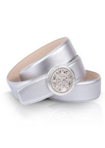 Anthoni Crown Leren riem in metallic-look, maritieme gesp dames brede riemen maat 100 zilver(kleur)